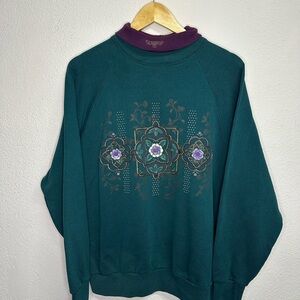 Teal Sweatshirt with Floral Design